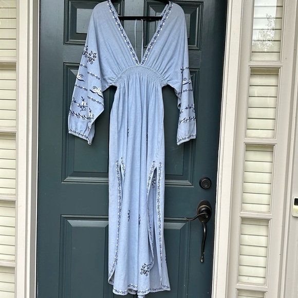 Misa Los Angeles Chantal Embroidered Cotton Chambray India Maxi Dress Small - Picture 2 of 16